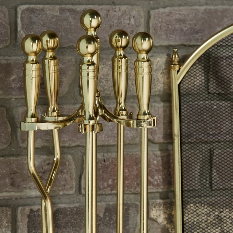UniFlame 5-Piece Polished Brass Finish Fireset with Ball Handles 