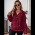 thumbnail image 4 of Suéter de Larga con Cremallera de un Cuarto para Mujer, Sudadera de Forro con Capucha, Sudaderas con Solapa, Suéteres Cálidos con Bolsillos. Vino Tinto XL, 4 of 9