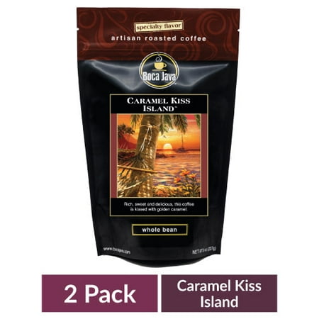 (2 pack) (2 Pack) Boca Java Caramel Kiss Island Flavored Whole Bean Coffee, 8 oz Bag