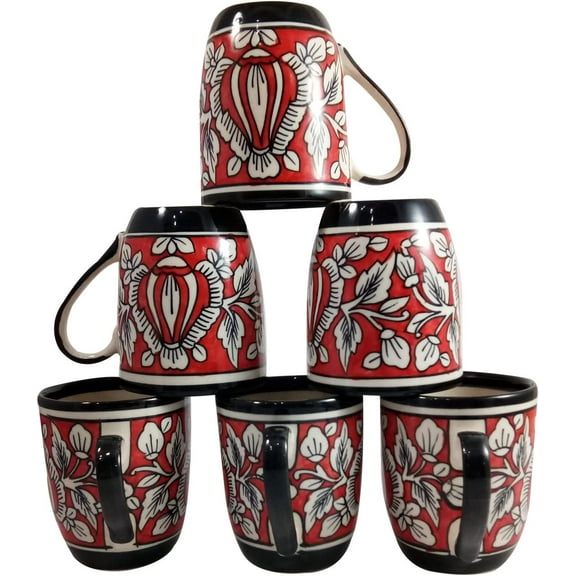 India Meets India Handicraft Ceramic Mug Set of 6 Tea Mug Ceramic Coffee Mug 250 ml, Best Gifting, Made By Awarded Indian Artisan