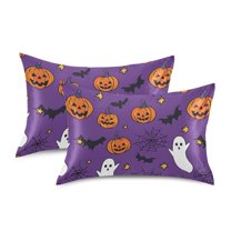Yayeee Pillowcase Queen Size Set of 2 Satin Wrinkle Resistant Envelope Pillow Case, Purple Halloween Ghost Pattern