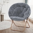 thumbnail image 2 of Round Folding Faux Fur Saucer Chair,Moon Chair for Bedroom Living Room Dorm Garden Courtyard Foldable Metal Frame Oversized Large Comfy Furry Padded Soft Lazy Cozy Lounge Chair for Adults,Grey, 2 of 8