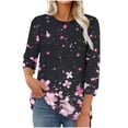 thumbnail image 3 of Women Blouses,Womens Tops,3/4 Sleeves Splicing Crew Neck Classic Style Solid Color,Gradient,Check,Print,Stripes Multivariant Lightweight Texture SuperSoft T-Shirt Fashion Blouse Round Neck Casual Top, 3 of 7