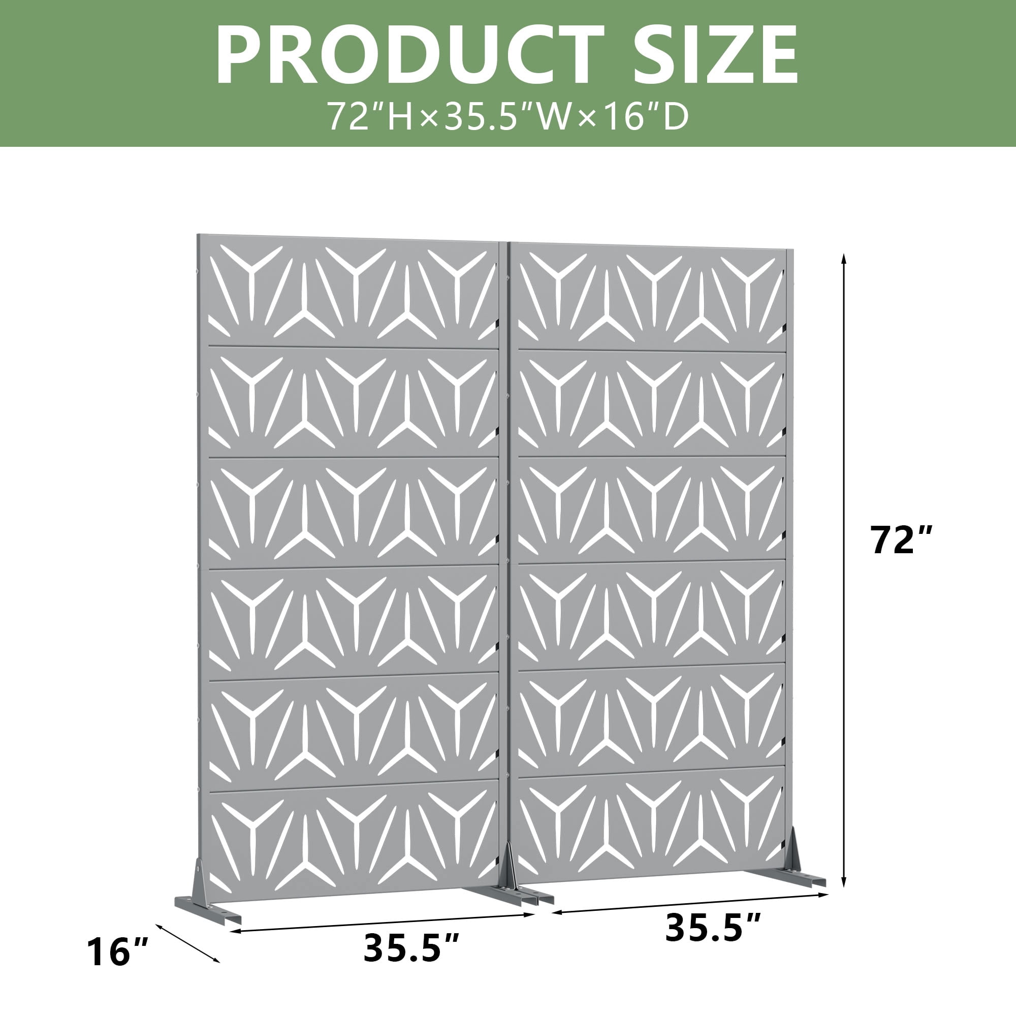 MAYEERTY 6 Panels Metal Outdoor Privacy Screen Panel Garden Divider Patio Backyard Decorative Privacy Fence 2Pcs, 72×35.4×15.7in