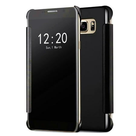 Samsung Galaxy S7 Mirror View Clear Slim Flip Case Cover Black