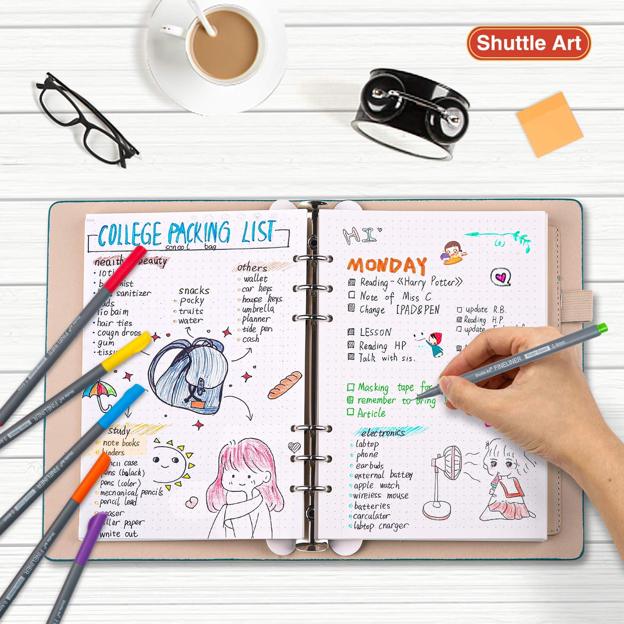 Shuttle Art Fineline Colored Pens, 100 Colors 0.4mm Fineliner Color Pen Set Fine Line Drawing Pen Fine Point Markers Perfect for Adult Coloring Books Drawing