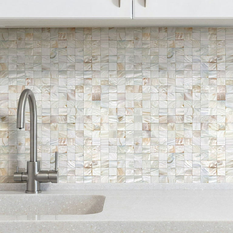 Art3d White Seamless Mother of Pearl Tile Shell Mosaic for Bathroom/kitchen  Backsplashes,12 In. 12 In. 