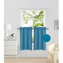 RS5 1-Set Teal Blue Rod Pocket Silky Window Curtain Lined Blackout, Two (2) Panels 30"X 36" Each