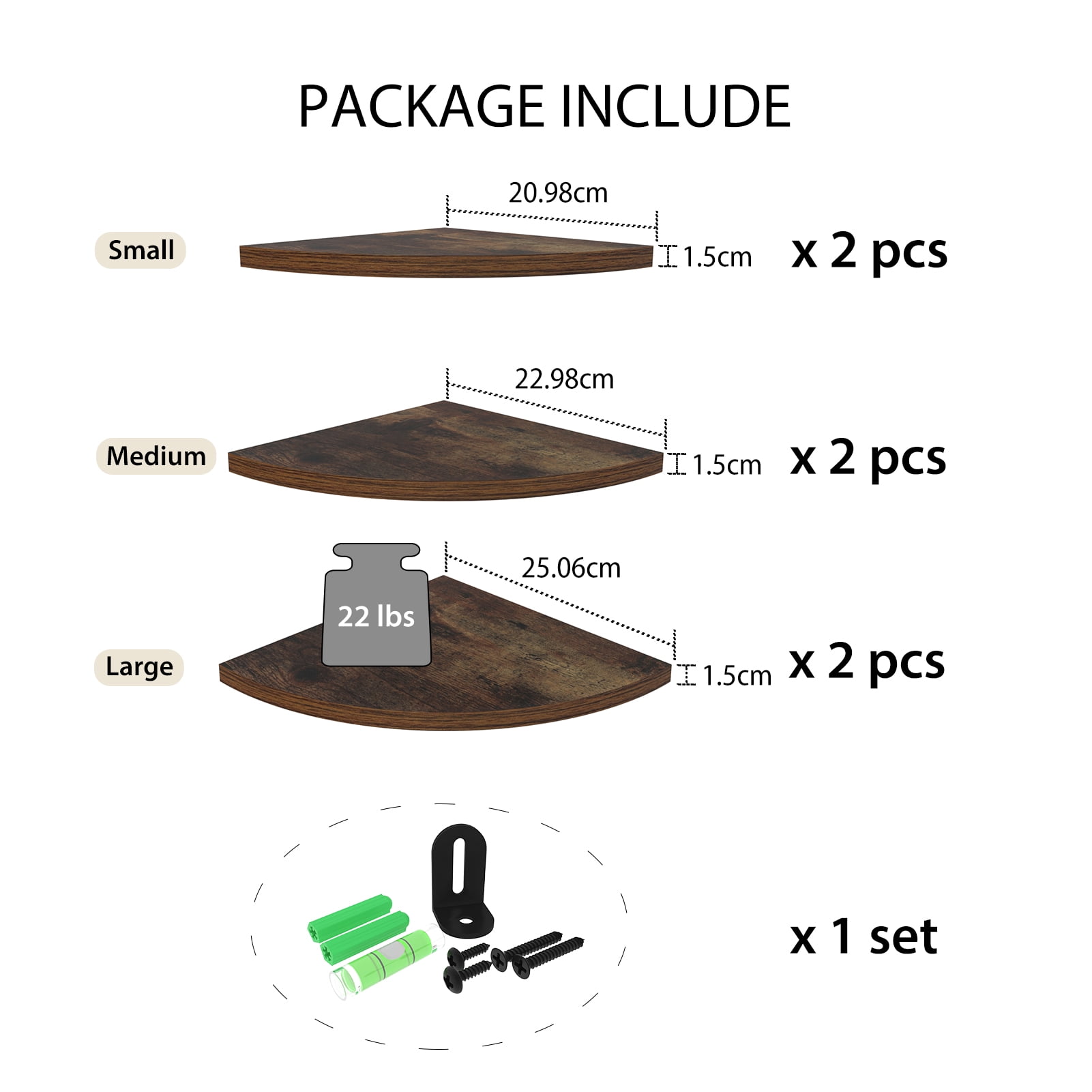 6 Tier Floating Corner Shelves for Wall, Wall Mount Decorative Shelf for Storage and Display, Brown
