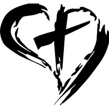 Cross in Heart Vinyl Wall Art, Jesus Lives Inside, Saved, Lord, Christian Spirit