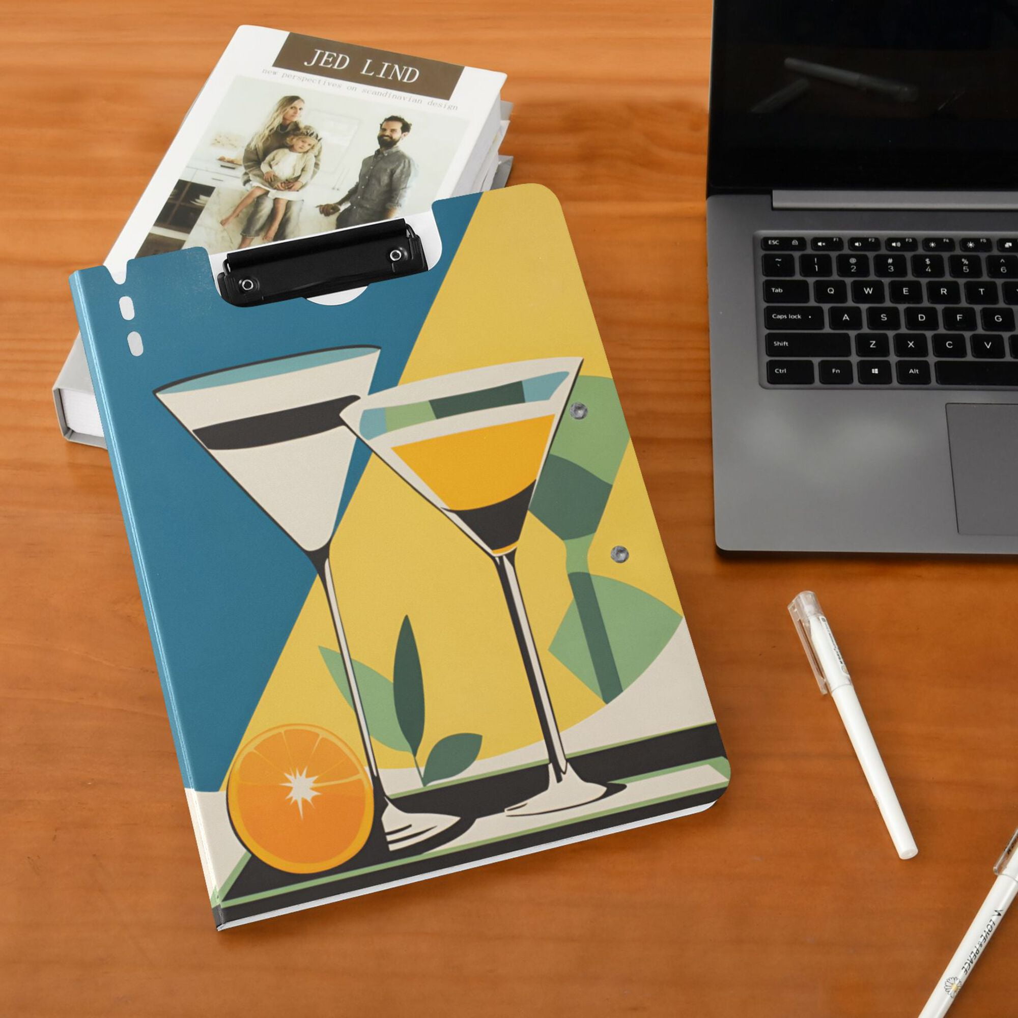 FORMRS A4 Clipboard Folder with Pen Holder Horizontal Foldable School Office Binder, Yellow Glasses