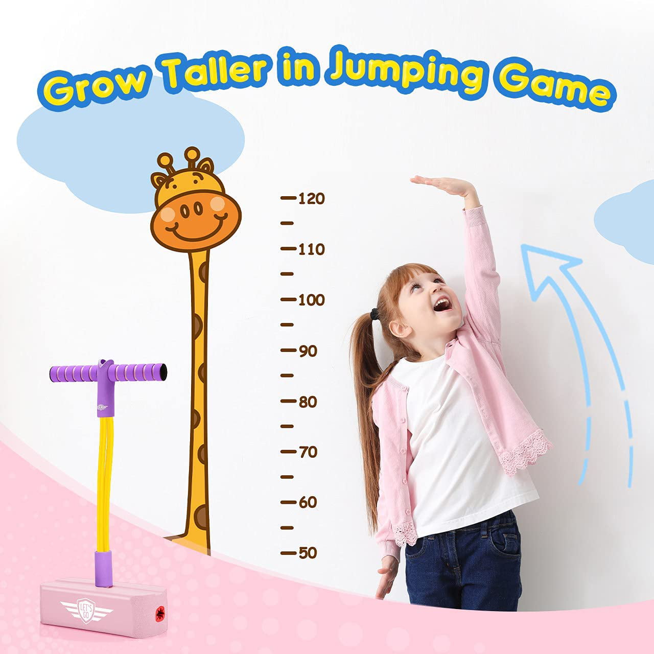 Pogo Stick Spring powered outdoor game for kids boy girl Pink Grey 