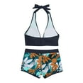 thumbnail image 7 of up to 30% off Usmixi Sexy Swimsuits for Women 2 Piece Tie High Waist Tummy Control Swimsuits Bathing Suits Sleeveless V-Neck Leaves Print Swimwears Bikini Sets Navy L Up to 65% off, 7 of 7