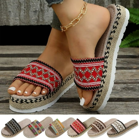 

Cethrio Women s Platform Footbed Sandals- Slides Sandal Fish Mouth Platform Ethnic on Clearance Wide Width Multicolor Dressy Sandals/ Slides Size 7