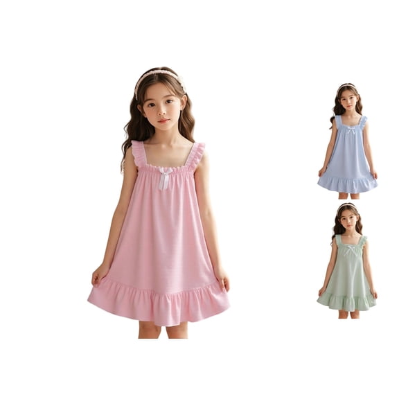 TBWNWG Girls Summer Sleeveless Sleep Dress for Girls Mid Length Nightgown CloudSoft Loungewear Backless Design Ideal for Daily Casual Comfort