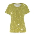 thumbnail image 4 of Puntoco Short Sleeve Women Tops Clearance 2025,Women'S Sequin Tops Sparkly Shirt Glitter Short Sleeve Tee Round Neck Velvet Tunic Party Disco Clubwear Blouse Yellow 10(XL), 4 of 4