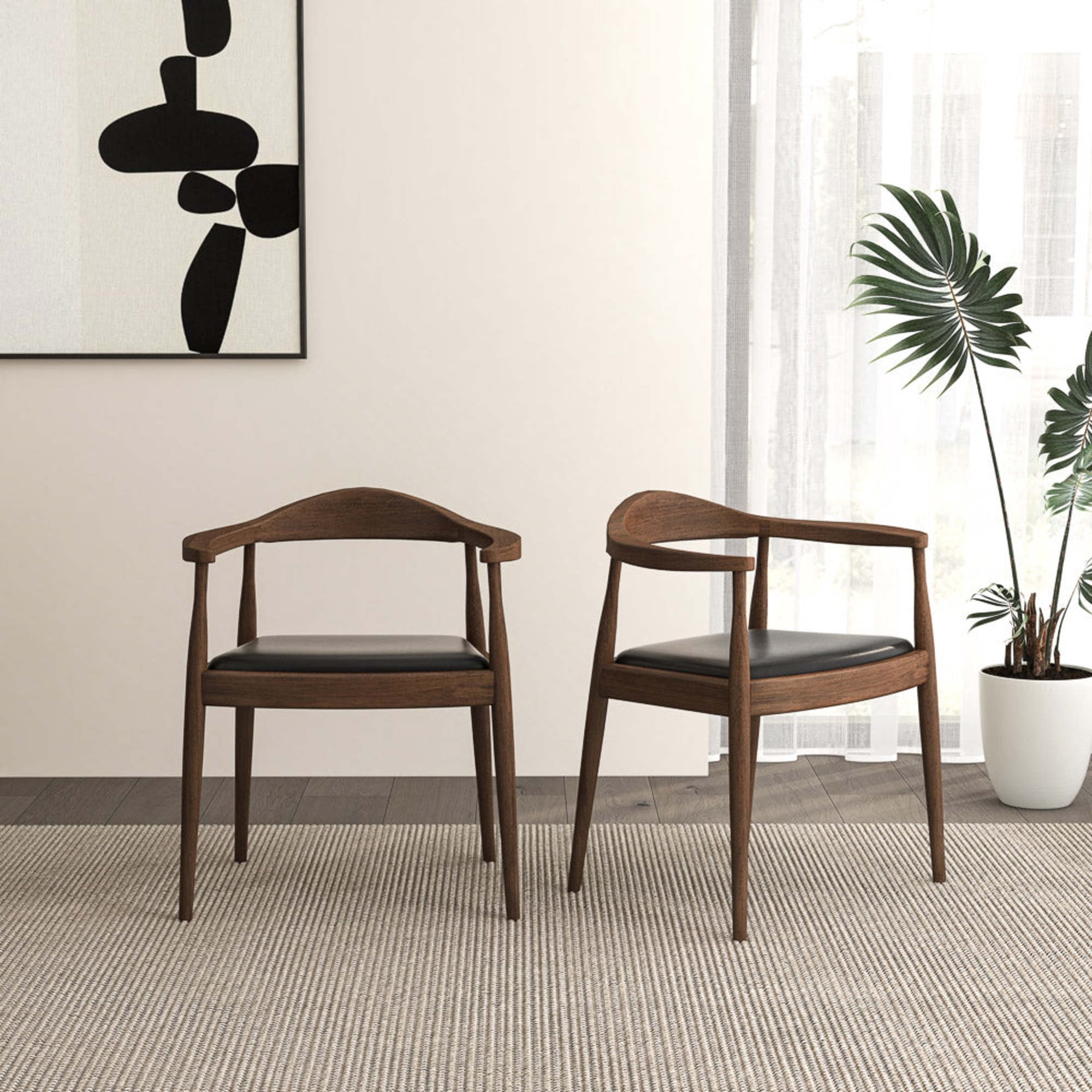 Noble House Trevor Kelly Mid-century Modern Dining Chair Solid Wood Frame with Leather Upholstery Black and Brown
