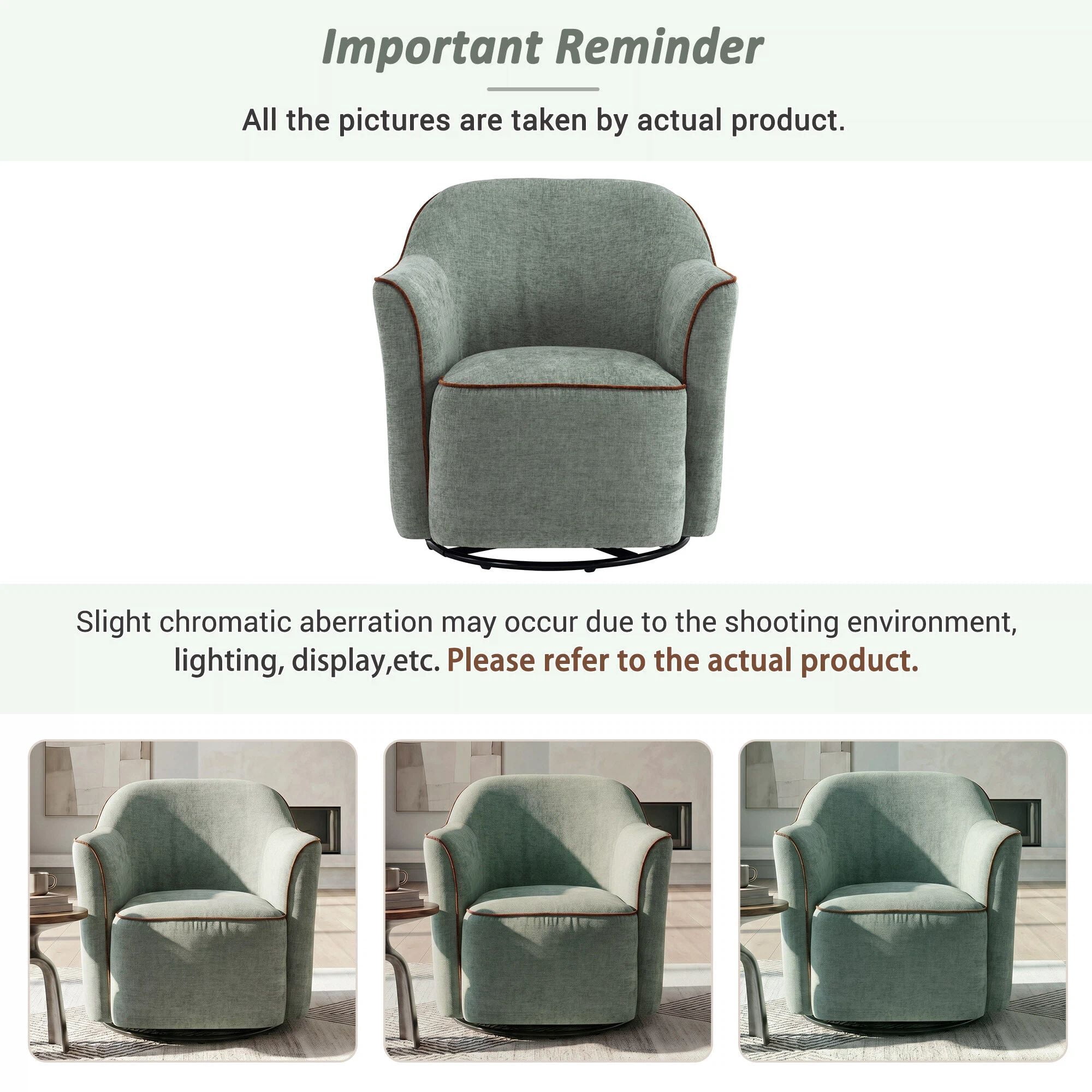 Euroco 360° Swivel Accent Chair, Chenille Upholstered Barrel Chair with Flared Arms, Modern Reading Armchair for Living Room, Bedroom and Office,Green