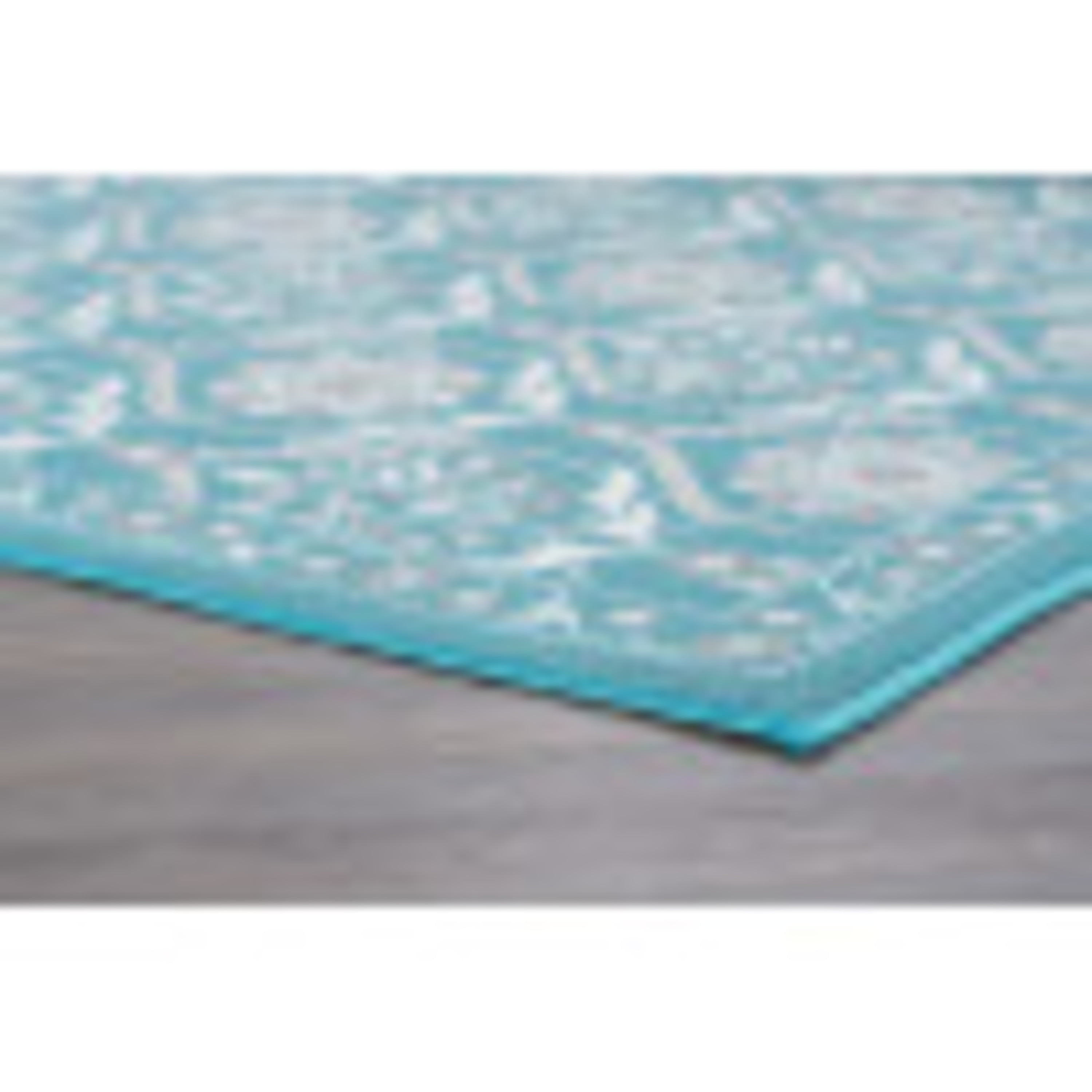 Transitional Area Rug (4-Piece Rug Set: (8' x 10', 5' x 7', 20'' x 60'', 20'' x 32'')) Floral Teal, Ivory Indoor Set Easy to Clean