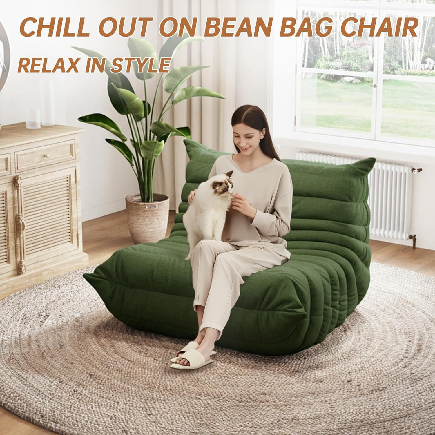 Oversized Bean Bag Chairs for Adults, Giant Beanbag Chair with Memory Foam, Comfy Lounge Chair Lazy Sofa for Apartment, Living Room, Bedroom, Office(Teddy Fabric)
