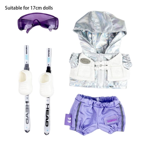 6.7Inch Doll Clothes for Ski Outfit 4PCS Glasses Top Pants Skis Winter Outfit Cute Playful Accessories