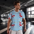 thumbnail image 3 of Wukai Red Funny Crab on Blue Stripe Print Men's Short-Sleeved Mesh T-Shirt,Quick-Dry Short Sleeve Workout T-Shirt-Small, 3 of 8