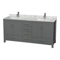 Wyndham Collection Sheffield 72 Inch Double Bathroom Vanity in Dark Gray, White Carrara Marble Countertop, Undermount Square Sinks, and No Mirror