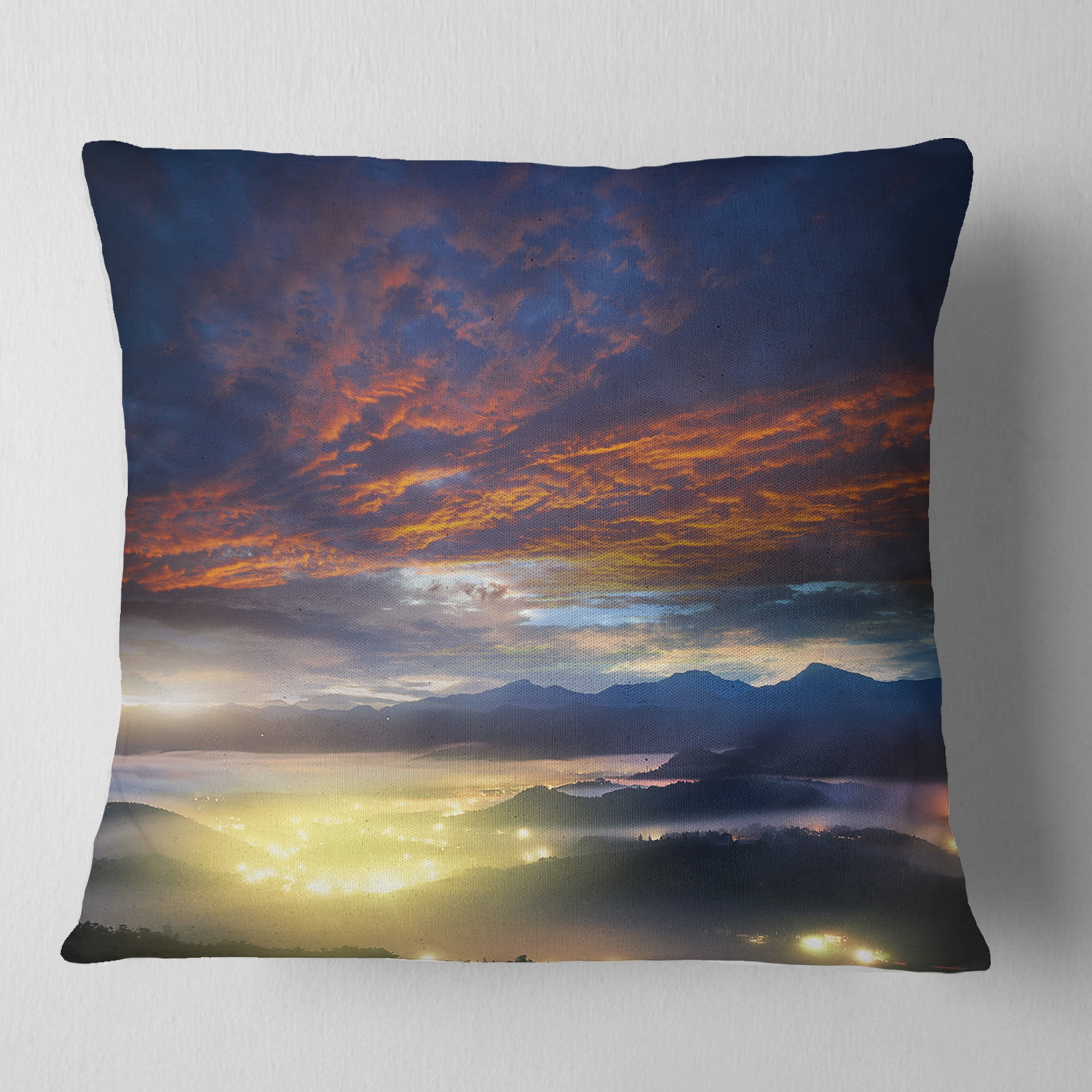 Designart Blue Fiery Overcast at Sunrise - Landscape Photo Throw Pillow - 16x16