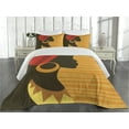 thumbnail image 2 of Ambesonne African Quilted Coverlet 3 Pcs, Lady Silhouette Pop Lines, Queen Size, Dark Brown Marigold, 2 of 4