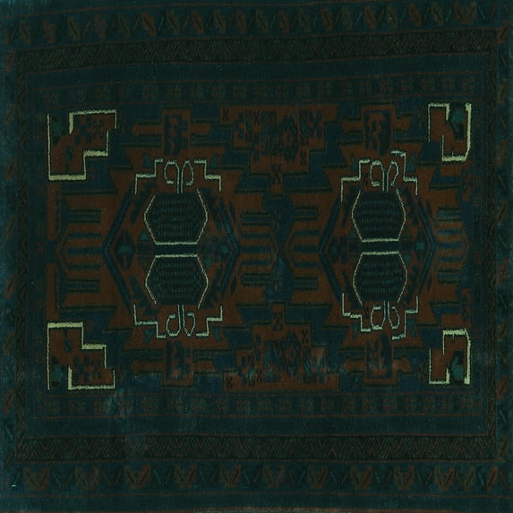 Ahgly Company Machine Washable Indoor Square Persian Turquoise Blue Traditional Area Rugs, 7' Square