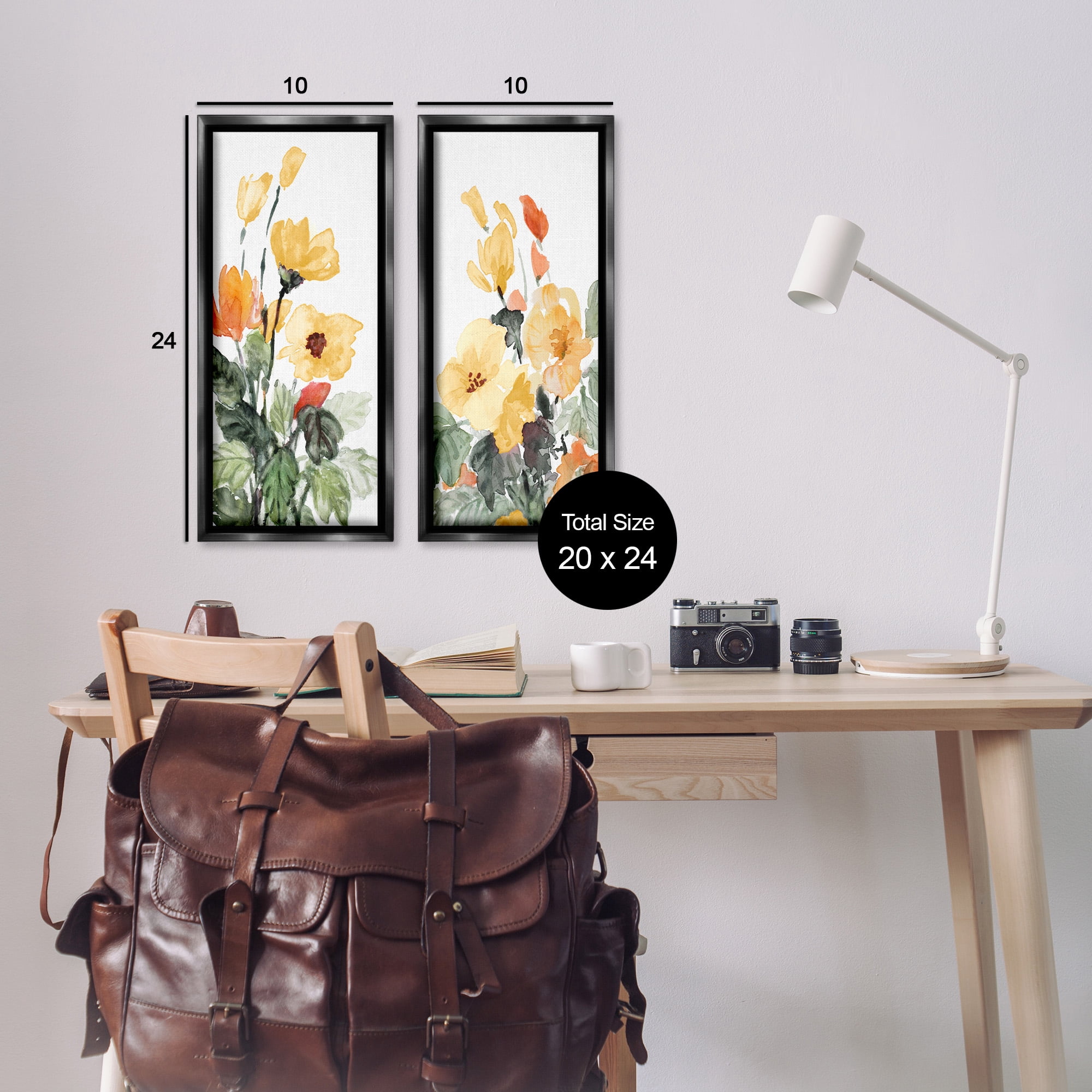 Stupell Industries Yellow Spring Flowers Botanical & Floral Painting Black Floater Framed Canvas Art Print Wall Art, 11 x 25, Set of 2
