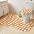 thumbnail image 2 of Orange Plaid Bath Mat 3 Piece Bathroom Rug Set, Gradient Geometric Buffalo White Checkered Non Slip Bath Rug Contour Mat and Toilet Lid Cover, Absorbent Shower Mats Soft Bath Rugs and Mats Sets, 2 of 8