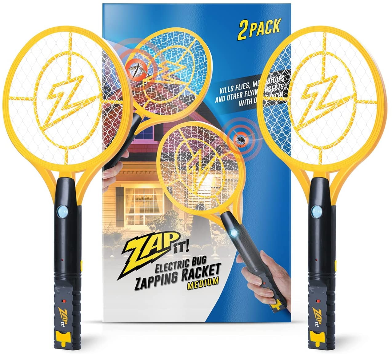 Yellow Bug Zapper,Rechargeable Electric Mosquito Swatter with LED Light,2 Pack of Insect Killers,Household Rechargeable Mosquito Racket,Flyswatter For Home/School/Outdoor
