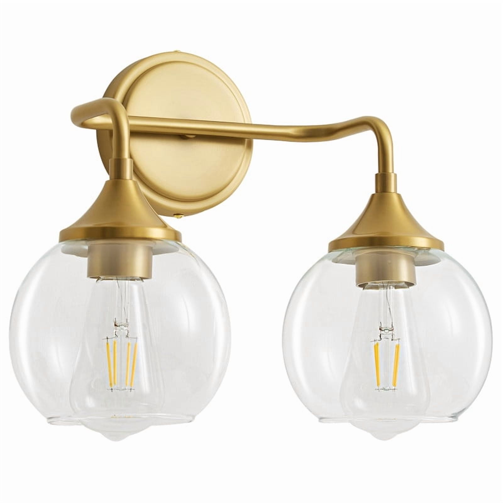 Bathroom Vanity Light with Clear Glass Shade, E26 Base, Bathroom Light Fixtures Over Mirror, Vanity Lights for Bathroom (Exclude E26 Bulb) - Gold, 2-Lights