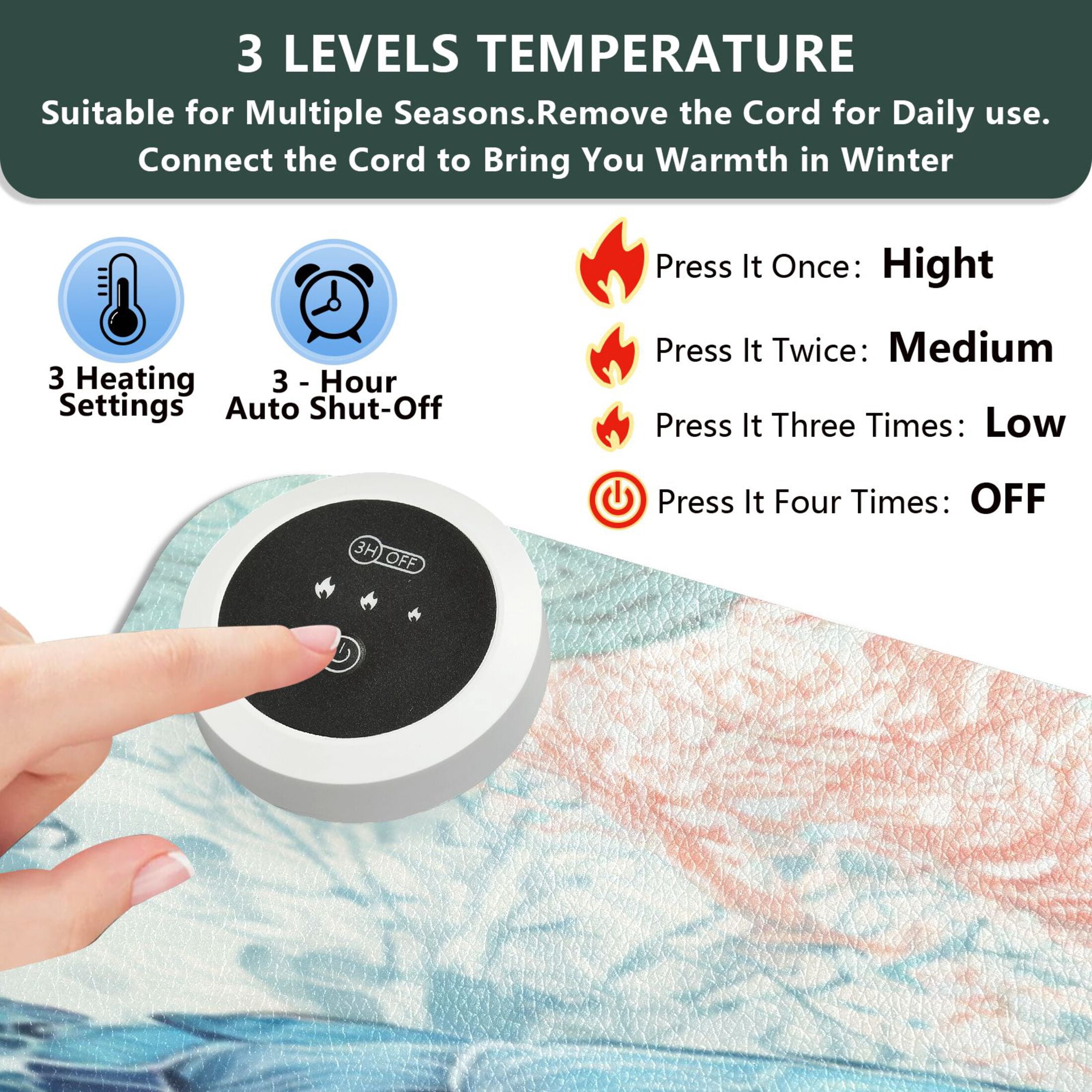 Large Heated Desk Mat Mouse Pad 31.5"x13"PU Leather Graphene Heating Desk Warmer with 3 Temperature Settings 110V US Plug Non-Slip Warm Pad for Home, Office, and Gaming Deep Green Sea Turtles