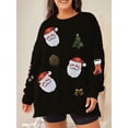 thumbnail image 2 of Sudadera navideña con parches brillantes para mujer, jerseys de cuello redondo y manga larga con estampado de Papá Noel y lentejuelas, blusas de gran tamaño, ropa de calle, 2 of 4