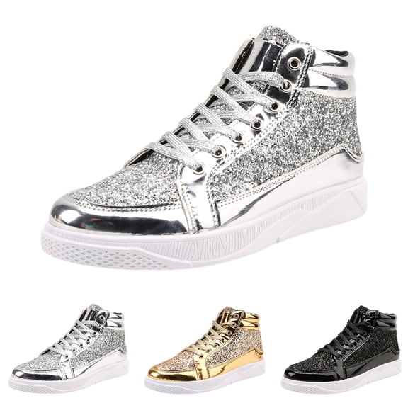 Glitter Shoes for Men Fashion High Top Casual Sequin Sparkly Sneakers Men's Bling Shiny Black 38