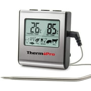 Large LCD Display BBQ Thermometer with Timer - Stainless Steel Temperature Probe for Precise Cooking