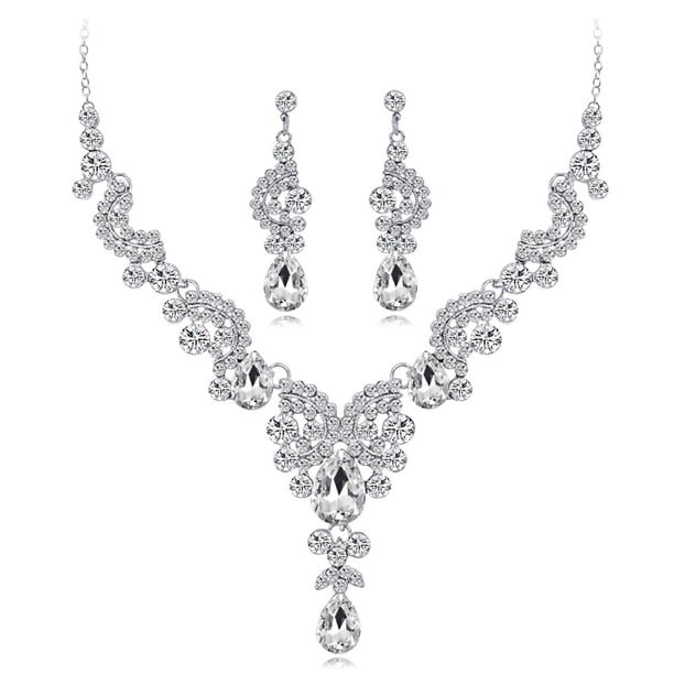 Collar de mujer elegante Qarigey 3 unids/set decorativo nupcial rhinestone Blanco