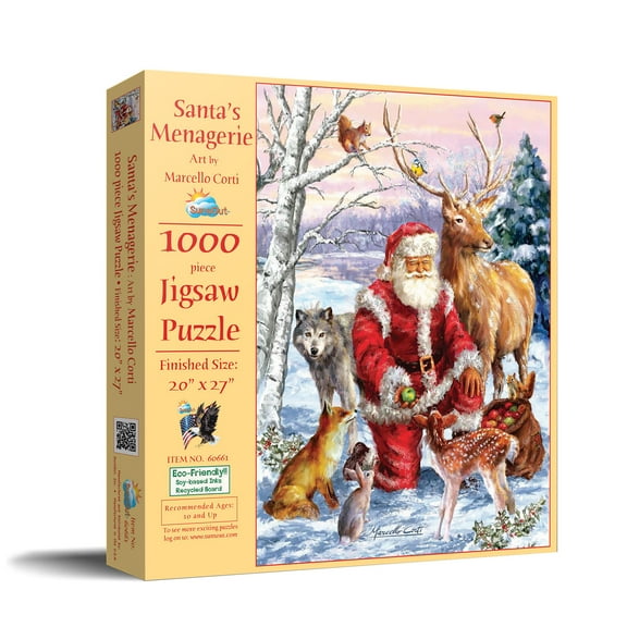 SUNSOUT INC - Santa's Menagerie - 1000 pc Jigsaw Puzzle by Artist: Marcello Corti - Finished Size 20" x 27" Christmas - MPN# 60661