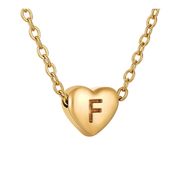 Stainless Steel Initial Heart Shape Alphabet Necklace for Women Gold Pendant Jewelry with 26 Letter Options, GoldF