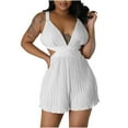 thumbnail image 2 of Usmixi Jumpsuits for Women Dressy Sexy Hollwed Elastic Waist Strap Mini Overalls Jumpsuits Summer V-Neck Sleeveless Solid Short Trendy Rompers White xl, 2 of 7