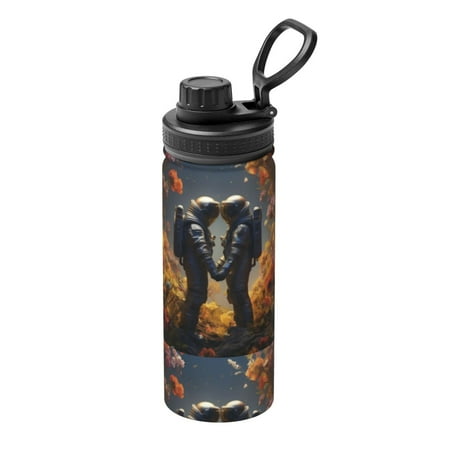 

Uemuo Romantic Flower Astronaut Couple 18OZ Insulated Kettle Sports Water Bottle Stainless Steel Kettle Vacuum Insulated Flask Flip Lid Travel Mug
