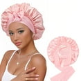 thumbnail image 1 of Double Layer Adjustable Tie Band Satin Silk Bonnet Sleep Cap for Sleeping, Double-Sided Color, 2 Pack（Rose pink, pink）, 1 of 9