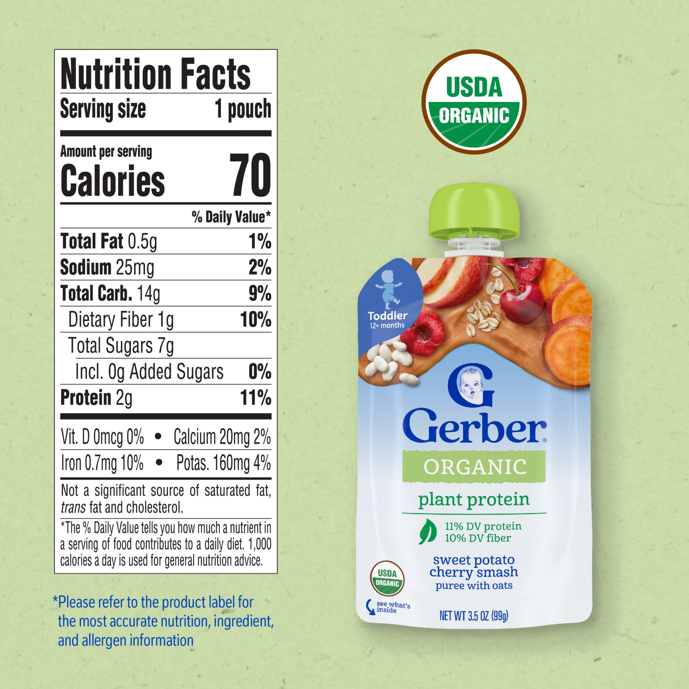 Gerber Organic Plant-tastic Toddler Food, Sweet Potato Cherry Smash, 3.5 oz Pouches (12 Pack)