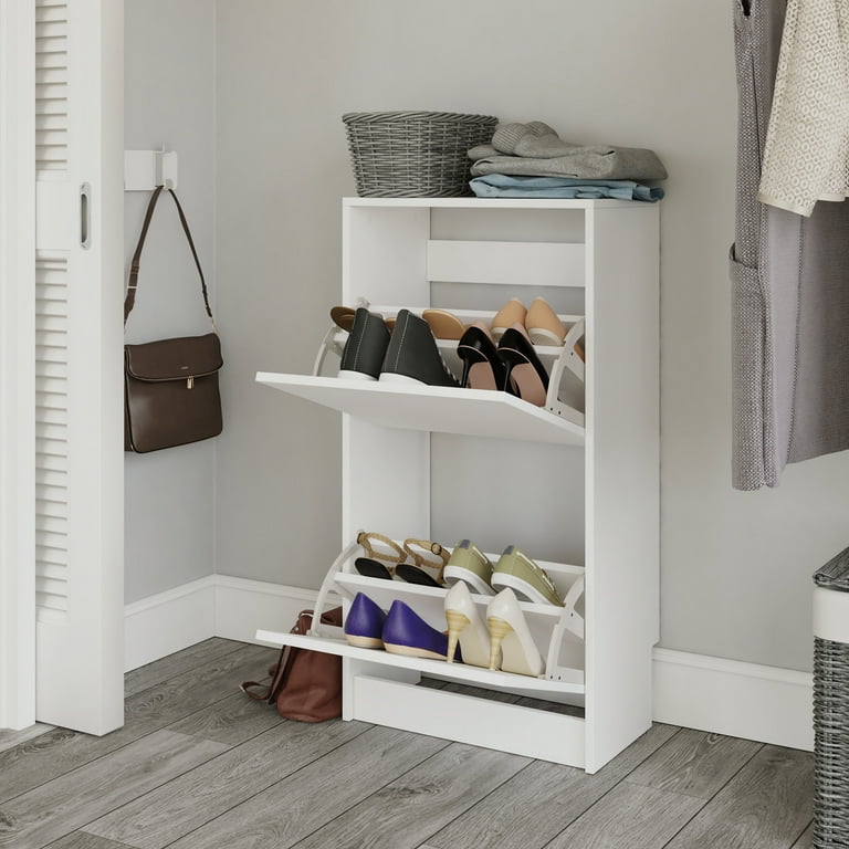 Sauder Shoe Storage Cabinet, White Finish, Tilt-Out Doors