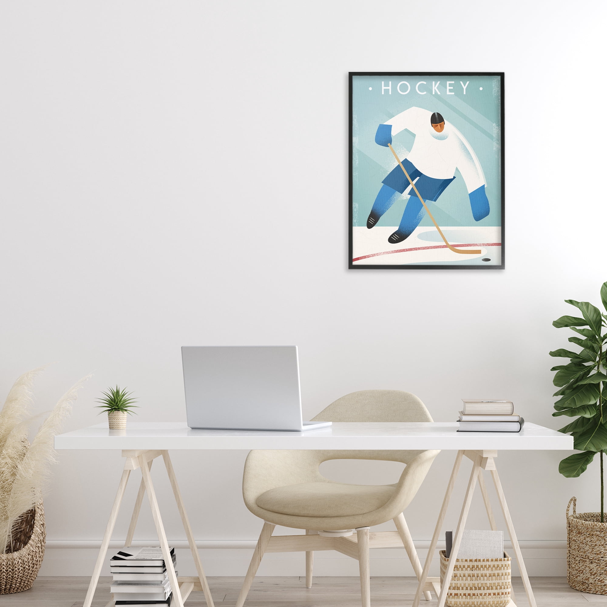 Stupell Industries Vintage Hockey Player Black Framed Giclee Art, design by Martin Wickstrom