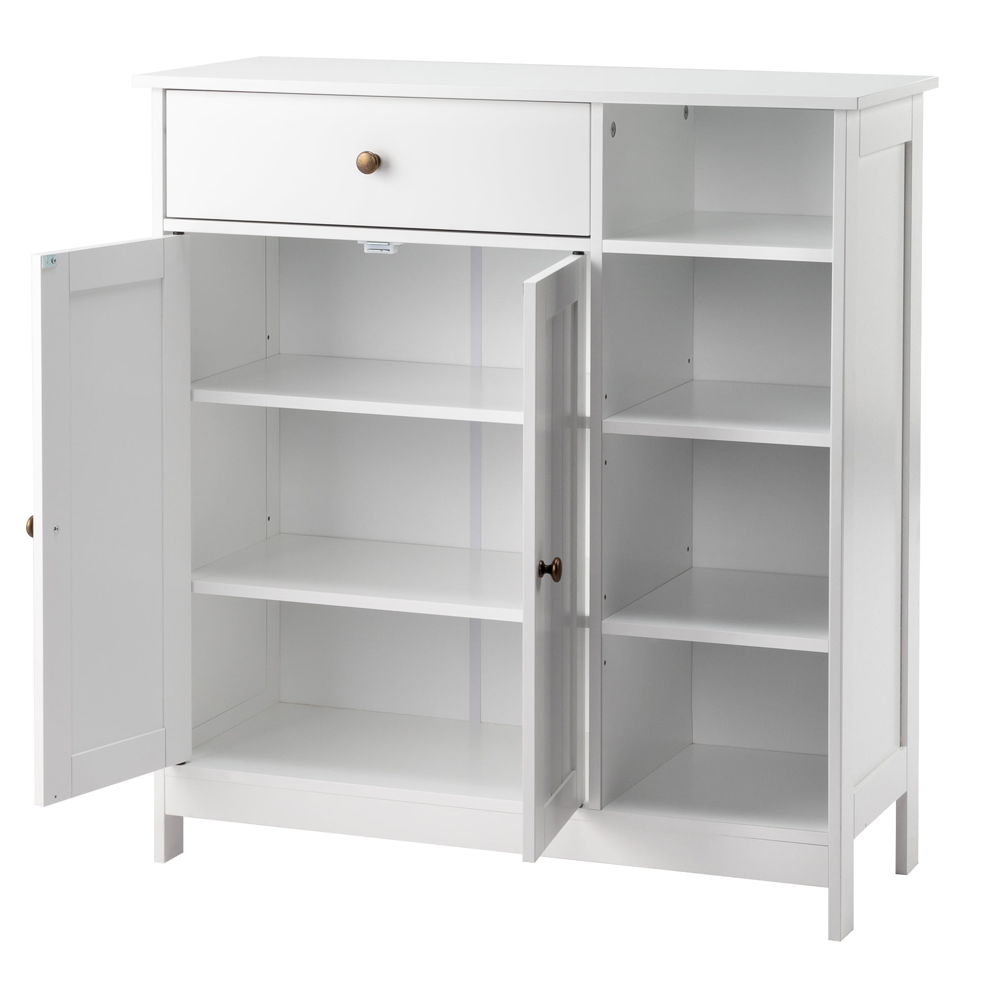 Ktaxon Bathroom Floor Cabinet, Freestanding Storage Cupboard w/ 2 Shelves& 1 Drawer & Three-layer Side Rack, MDF White