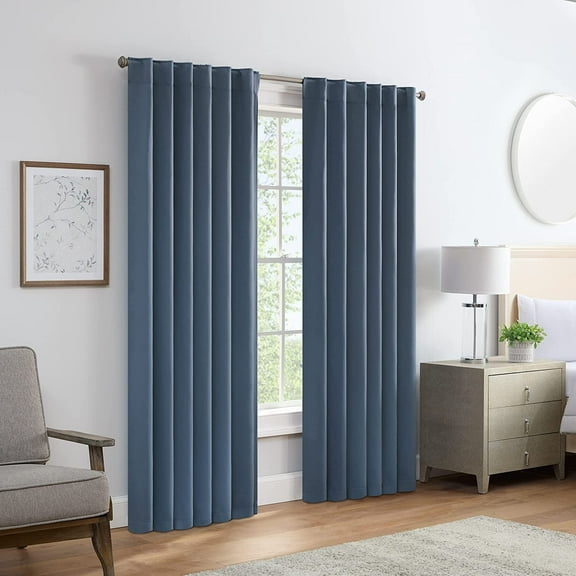 Eclipse Langley Room Darkening Curtains 52 in x 108 in Room Darkening Curtains in Stone Blue