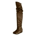 thumbnail image 4 of Rokment Slouchy Thigh High Boots for Women 2025 Fall Winter Metallic Fashion Round Toe Flat No Heel over The Knee Long Tall Dress Boots Khaki Size 6, 4 of 5